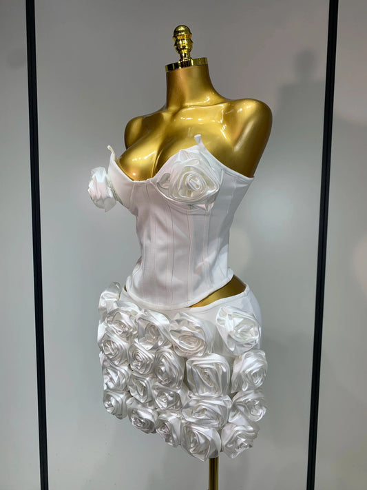 Women Sexy Backless Sleeveless 3D Flower Strapless Two Piece Set Celebirty Elegant Evening Club Party Luxury Birthday Gown