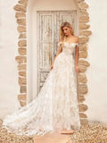 Real Photos Off Shoulder A-line 3D Flowers Lace Wedding Dress With Sequined Appliques Bride Gown For Women Custom Made