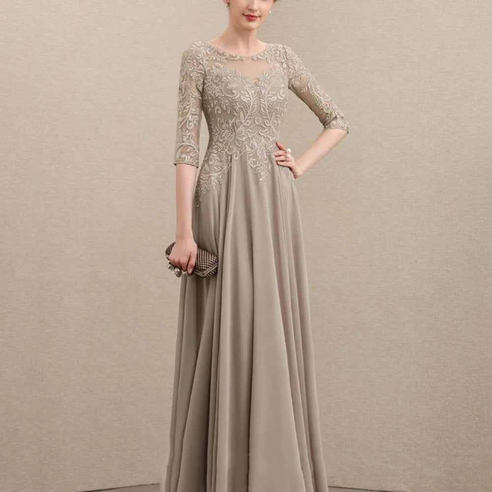 Mother Of The Bride Dress - Customized Elegant Formal Occasion Dress Half Sleeves A Line Lace Wedding Party Gowns Chiffon Mother Dresses New For Bride as picture