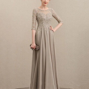 Mother Of The Bride Dress - Customized Elegant Formal Occasion Dress Half Sleeves A Line Lace Wedding Party Gowns Chiffon Mother Dresses New For Bride as picture