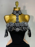 Women Sexy Off the Shoulder Shinning Crystal Bodycon Long Dress High Quality Velvet Celebrate Nightclub Party Birthday Dresses