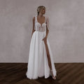 Elegant Lace Appliques White Wedding Dress For Woman A-Line Spaghetti Straps Bride Gown Strapless Illusion Backless High Slit Ivory