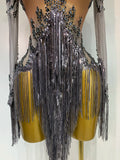 Women Sexy Long Sleeve Diamond Tassel Dress Nightclub Performance Stage Costume Celebrity Evening Party Luxury Birthday Dress