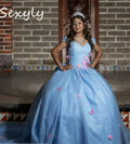 Fairytale Baby Blue Vestidos De 15 Quinceañera Charro Pink Florals Vestidos Para 15 Años Butterfly Sweet 16 Dress Customized