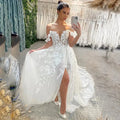 Ivory Lace Wedding Dresses Off The Shoulder Corset Bride Dress Elegant A Line Side Split Bride Wedding Gowns