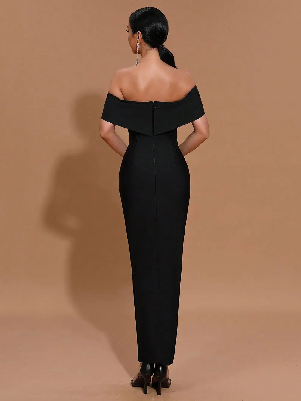 2025 Sexy Women's Light Luxury Diamond Set Bandage Dress with One Collar Shoulder Bodycon Bareback Long Dress Club Party Vestido
