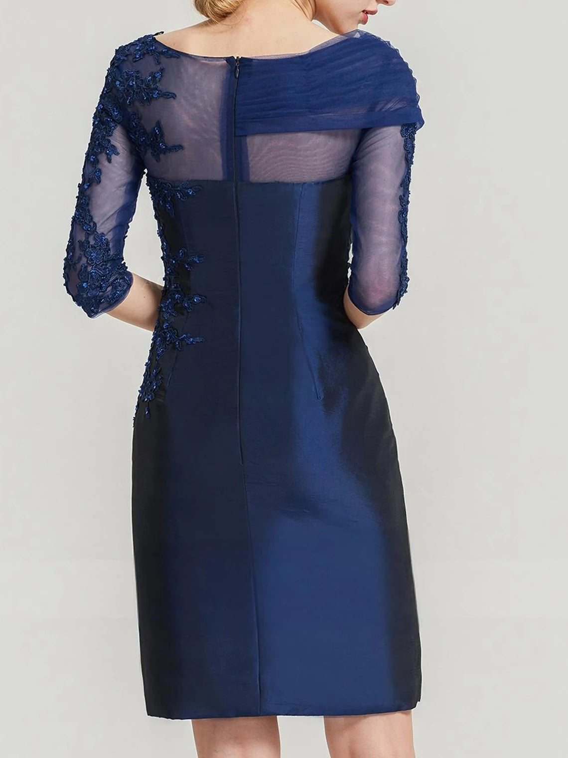 Mother Of The Bride Dress - Elegant Sheath Evening Dress Lace Taffeta Half Sleeve Scalloped Neck Knee-Length Beading Pleated Appliqued 2025 Free Customized