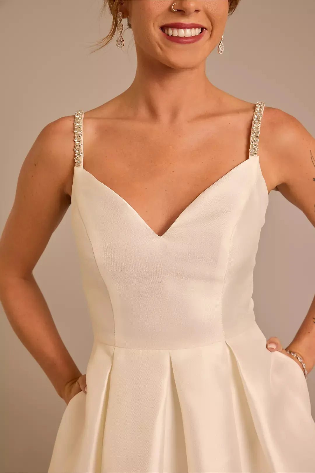 Mikado short dress with crystal straps