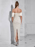 2024 Sexy Women Light Luxury Embossed Design Dress with One Collar Shoulder Bodycon Bareback Patchwork Midi Dress Party Vestidos