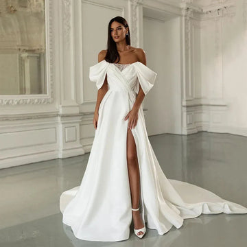 Vintage Mermaid Wedding Dresses Off Shoulder Appliques Lace Long Sleeves Bridal Gowns With Detachable Train Bride Dress White