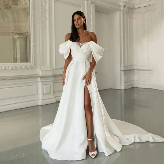 Vintage Mermaid Wedding Dresses Off Shoulder Appliques Lace Long Sleeves Bridal Gowns With Detachable Train Bride Dress White