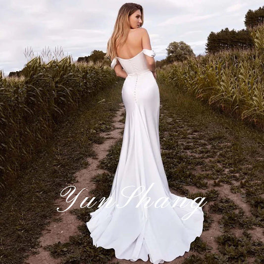Sexy Mermaid Strapless White Wedding Dress With High Side Split Off The Shoulder Beach Backless Bride Gown Button Robe de mariée