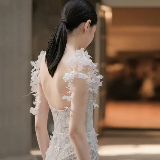 Spaghetti Straps Lace Wedding Dress New Wrap Light Simple Bridal Dress Sexy Backless Zipper Mermaid Wedding Dress