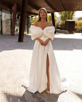 Elegant Off the Shoulder Side Slit Satin Bridal Dress Sexy Bow Sweetheart A-Line Long Wedding Dresses Vestido De Novia