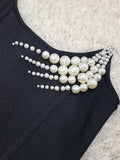 Women Black Strapless Pearl Bead Bandage Bodycon Maxi Dress 2025 Elegant Evening Party Gowns Vestido
