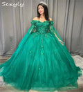 Sparkly Green Quinceanera Dresses 2025 Cape Sleeves 3D Floral Vestido 15 Quinceañeras Baratos Sixteen Birthday Partry Customized