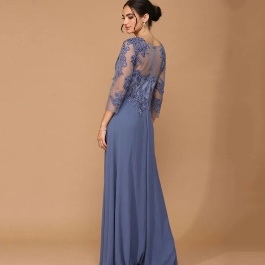 Customized A Line Chiffon Mother of Dresses Elegant Appliques Formal Evening Gowns Long Sleeve Bridal vestido invitada boda