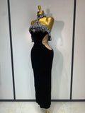 Women Sexy Off the Shoulder Shinning Crystal Bodycon Long Dress High Quality Velvet Celebrate Nightclub Party Birthday Dresses