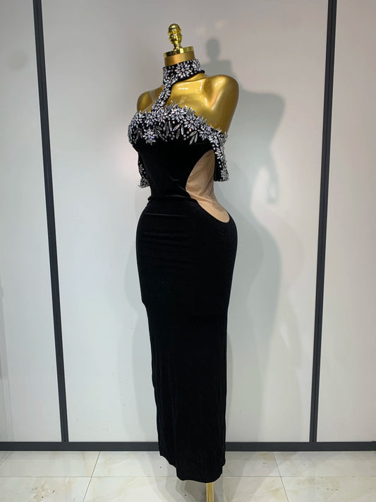 Women Sexy Off the Shoulder Shinning Crystal Bodycon Long Dress High Quality Velvet Celebrate Nightclub Party Birthday Dresses
