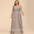 Customized Elegant A Line Chiffon Mother of Bride Dresses Long Sleeve Formal Evening Gowns Lace Bridal Party Dress
