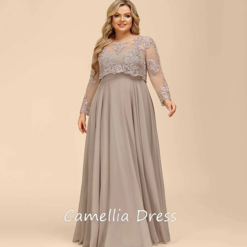 Customized Elegant A Line Chiffon Mother of Bride Dresses Long Sleeve Formal Evening Gowns Lace Bridal Party Dress