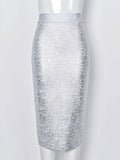 2025 Spring Women's Coated Bandage Skirt Elegant High Waist Skirt Fashionable and Versatile Slim Fit and Knee Skirt Silver