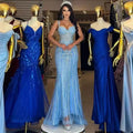 Mature Sky Blue Prom Dress Mermaid Strapless Spaghetti Strap Ankle Length Formal Evening Dress Women Party Gowns