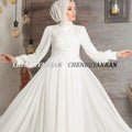 Muslim Wedding Party Gowns Lace Applique Beaded Chiffon Long Wedding Dresses For Women Full Sleeve Elegant vestido de novia