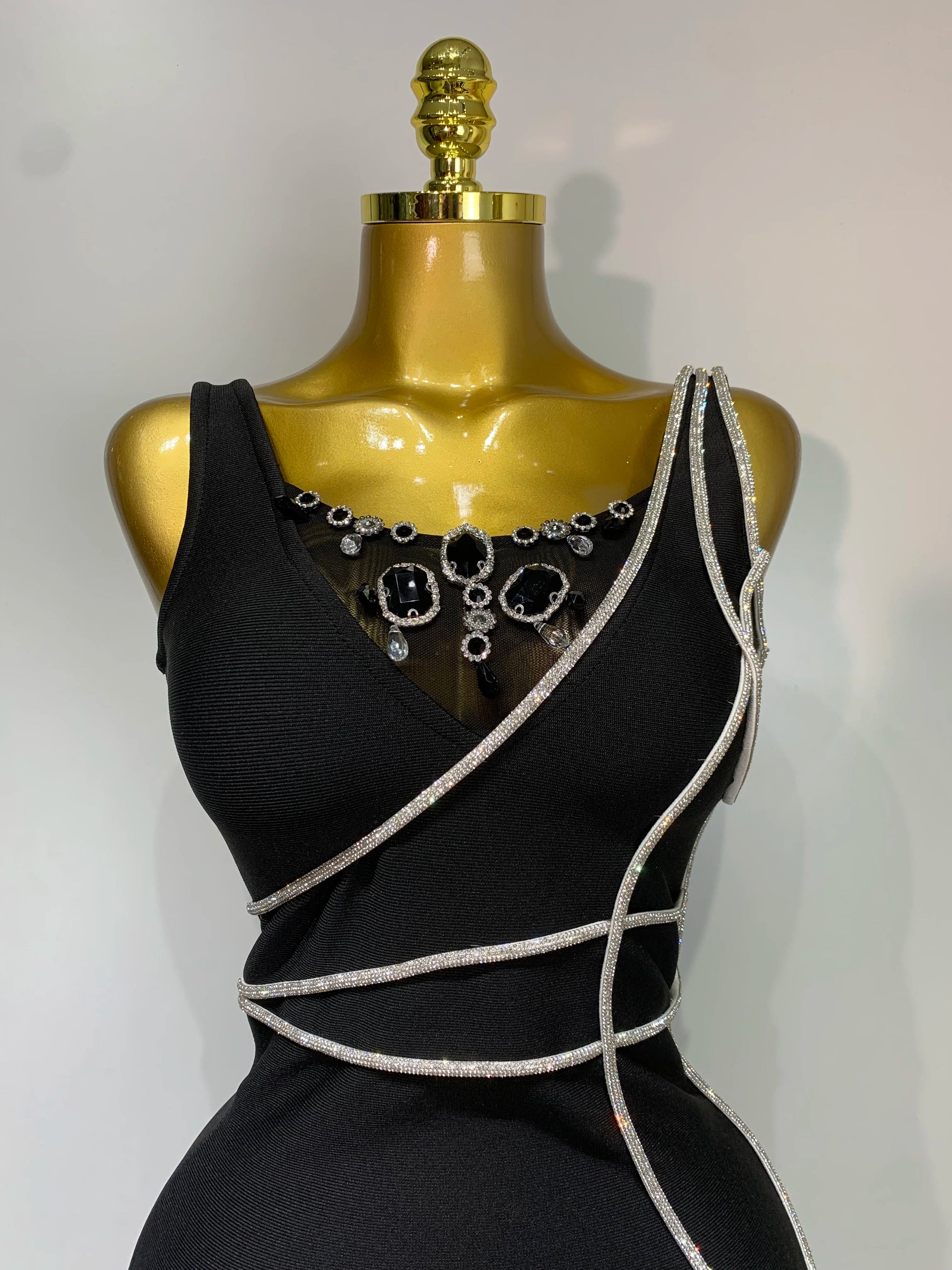 New Women Sexy Beading Black Maxi Long Bandage Dress Luxury Birthday Dresses Evening Club Party Knitted Bodycon Clothing