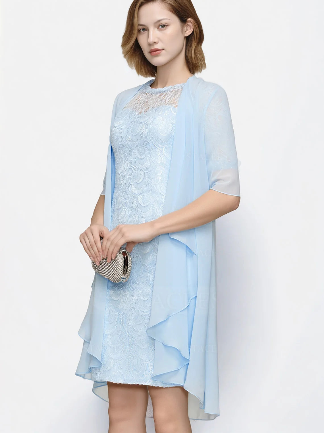 Mother Of The Bride Dress - Modern Two Piece Mother of the Bride Dress Elegant Evening Dress Knee Length Sleeveless Chiffon Appliques 2025 free customized Sky Blue