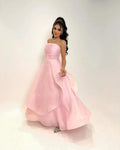 Amanda Strapless Organza Light Pink A-line Floor Lenght Prom Dress Sexy Sleeveless Crimping Prom Gown