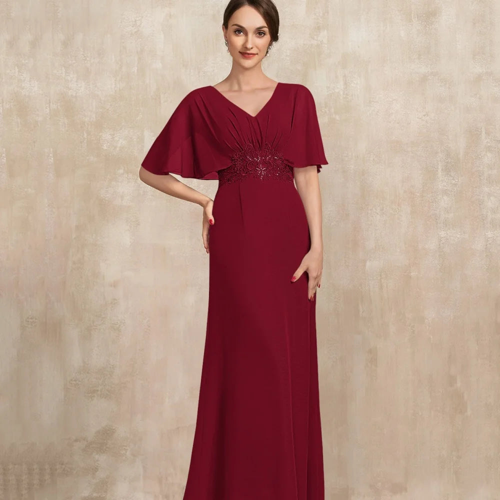 V Neck Customized Mother Dresses Formal Mermaid Bride Party Dress Lace Floor Length Occasion Gown Elegant robes invitée mariage Red