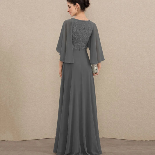 Customized V Neck Mother Dresses A Line Formal Bride Party Dress Lace Floor Length Elegant Occasion Gown robes invitée mariage