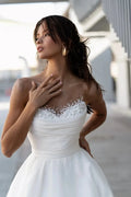 Vintage Pearl Neck Wedding Dresses Simple Pleat Robe Elegant Satin Off Shoulder A-Line Bridal Gowns Sleeveless Bride Dresss