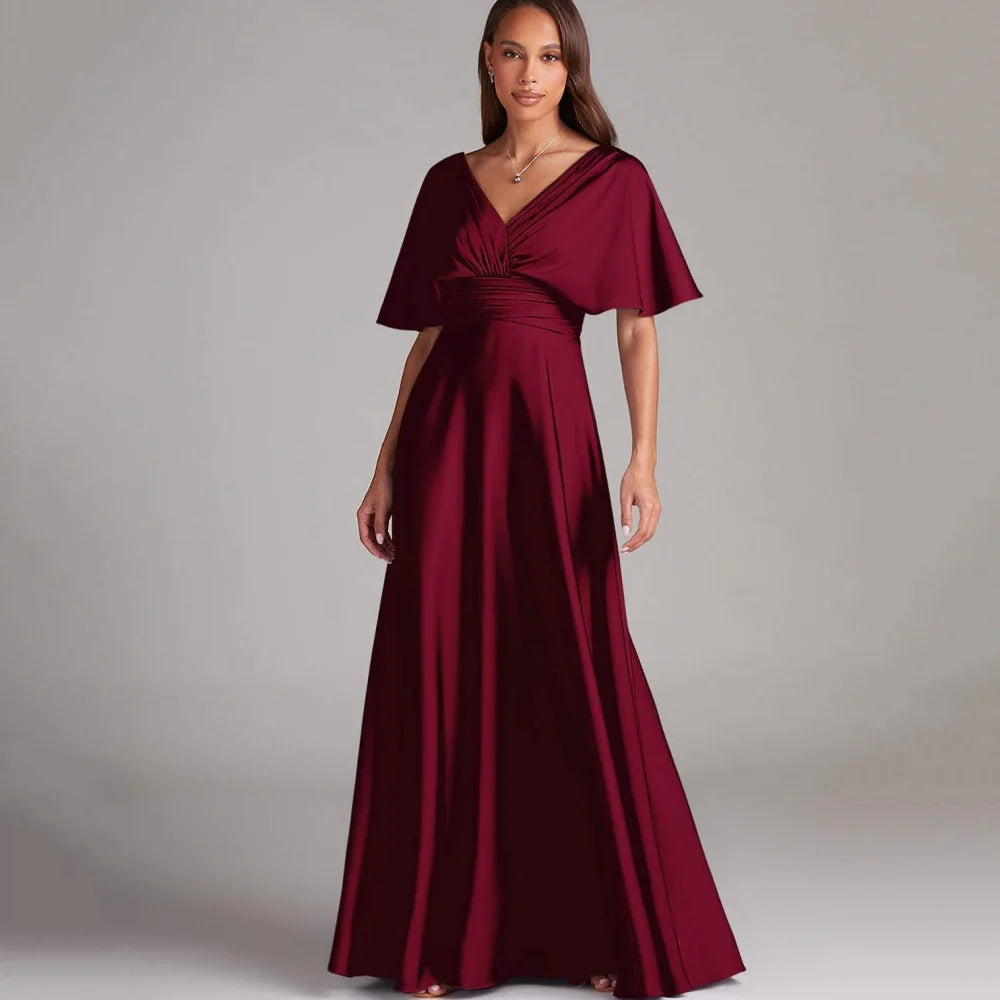 Mother Of The Bride Dress - Formal Customized Elegant Mother of Dresses Short Sleeve Evening Gowns Applique A Line Bride Party Dress robes invitée mariage