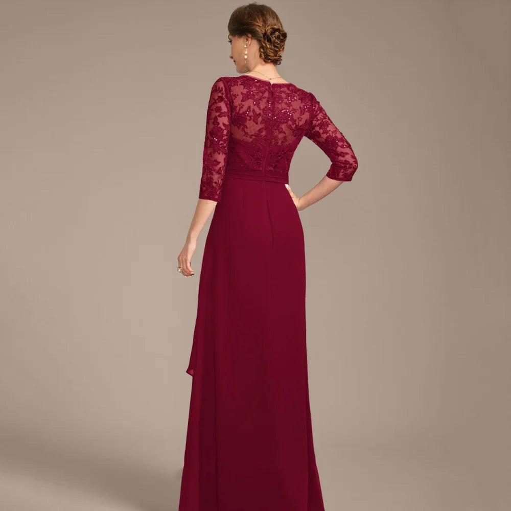 Customized Mother of Dresses V Neck Lace Bride Party Dress A Line Formal Elegant Evening Gowns robes invitée mariage