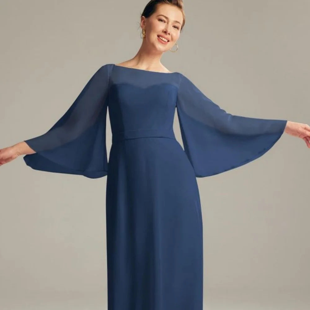 Customized Mother of Dresses Elegant Simple Long Sleeve Bride Party Dress A Line Chiffon Formal Gowns New robes invitée mariage