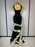 Women Black Sleeveless Ruffles Patchwork Maxi Bandage Dress 2025 Celebrity Elegant Evening Party Gowns Fashion Show Outfit