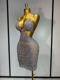 Sparkly Luxury Crystal Rhinestones Sexy Backless Bodycon Dress Women Singer Stage Outfit Celebrity Elegant Birthday Costume