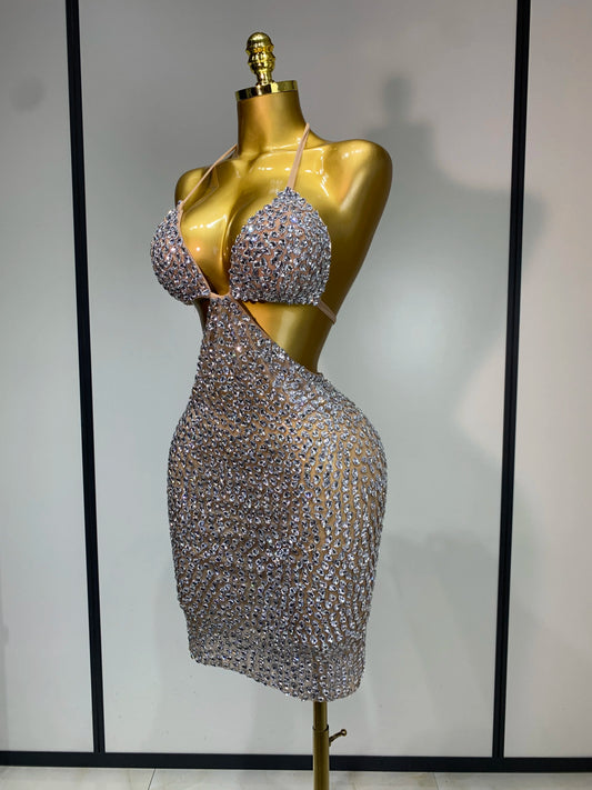 Sparkly Luxury Crystal Rhinestones Sexy Backless Bodycon Dress Women Singer Stage Outfit Celebrity Elegant Birthday Costume