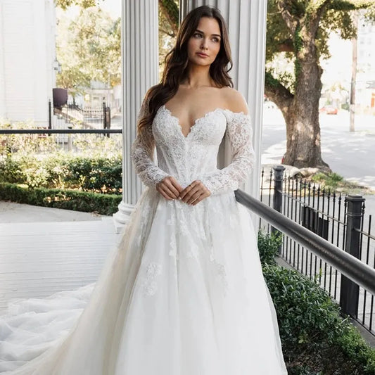 2025 A-Line Wedding Dresses Long Sleeve Princess Lace Long Bride Dress Boho Beach White Wedding Prom Gowns Custom Made