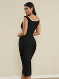 2025 Sexy Women's Perspective sheer patchwork bandage dress O-neck sleeveless Bodycon MIDI dress Cocktail Evening Party Vestidos