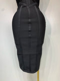 Women Sexy Elegant Spaghetti Strap V Neck Black Midi Bodycon Bandage Dress Nightclub Evening Party Luxury Birthday Dress