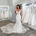 Exquisite Lace Mermaid Ivory Wedding Dresses Cap Sleeves Deep V Neck Appliqued Boho Bridal Gowns vestidos de novia Champagne