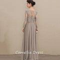 Customized Elegant A Line Chiffon Mother of Bride Dresses Long Sleeve Formal Evening Gowns Lace Bridal Party Dress