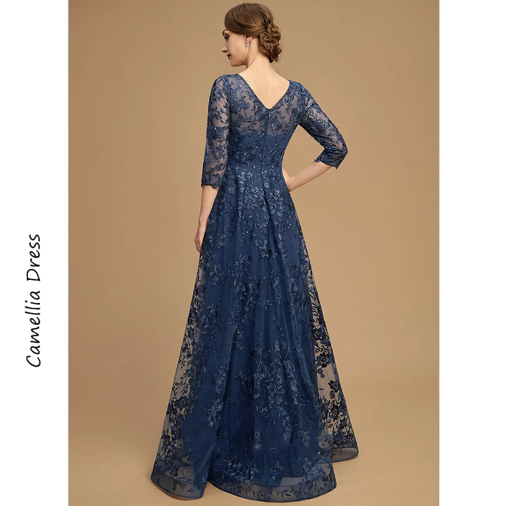 Mother Of The Bride Dress - A-line Evening Scoop Illusion Dress Elegant And Pretty Women's Dresses Lace Sequins Mother of the Bride Dresses Vestido