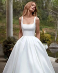 Simple Wedding Gowns Elegant Satin A Line Bride Dress With Pocket Spaghetti strap Backle Customize Measure Stunning Bridal Gowns