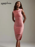 2024 Elegant Women's Tassel Bandage Dress O-neck Sleeveless Bodycon and Knee Dress Celebrity Cocktail Evening Club Party Vestido