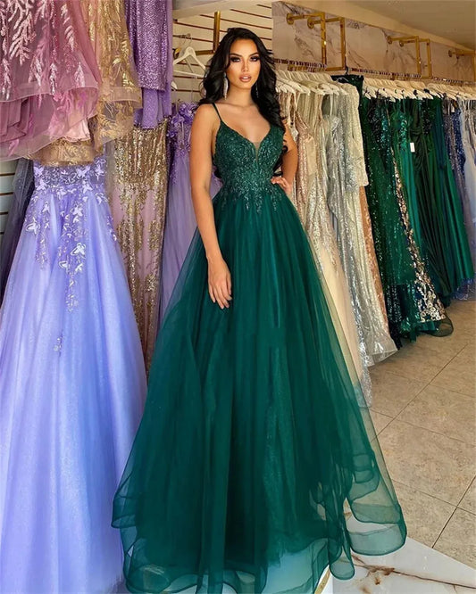 Elegant Blackish Green A-line Prom Dress Elegant Sequins Embroid Vestidos De Noche Luxury