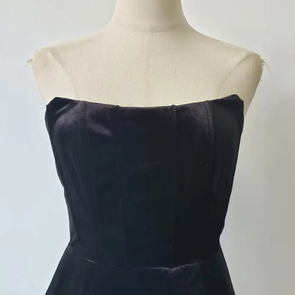 2024 Sexy Women Light Luxury Flower Design Velvet Dress Strapless Sleeveless A-line Bareback Mini Dress Christmas Party Vestidos